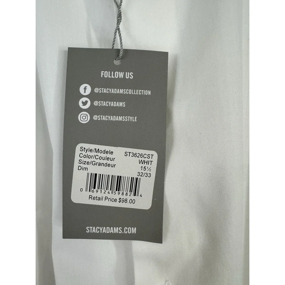 NWT Stacy Adams Classic Fit Dress Shirt White Med Cotton Blend Formal Button Up‎